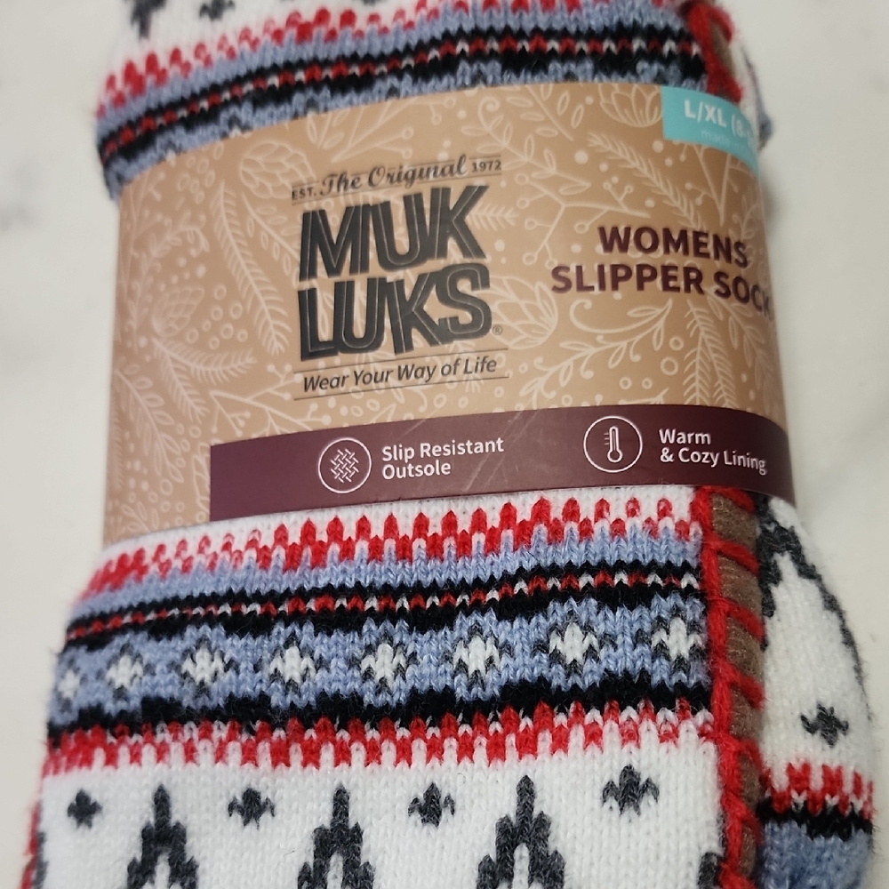 Muk Luks Women's Slipper Socks - Black, White, Red, Blue With Grippy Sole